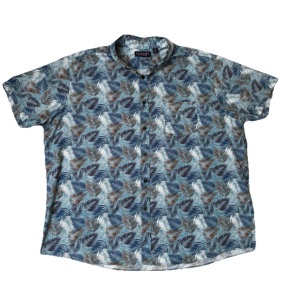 Roundtree & Yorke Shirt Men XXL Tropical Leaf Print Blue Beach Resort Coastal